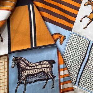 Equestrian Print Scarf in Orange and Blue